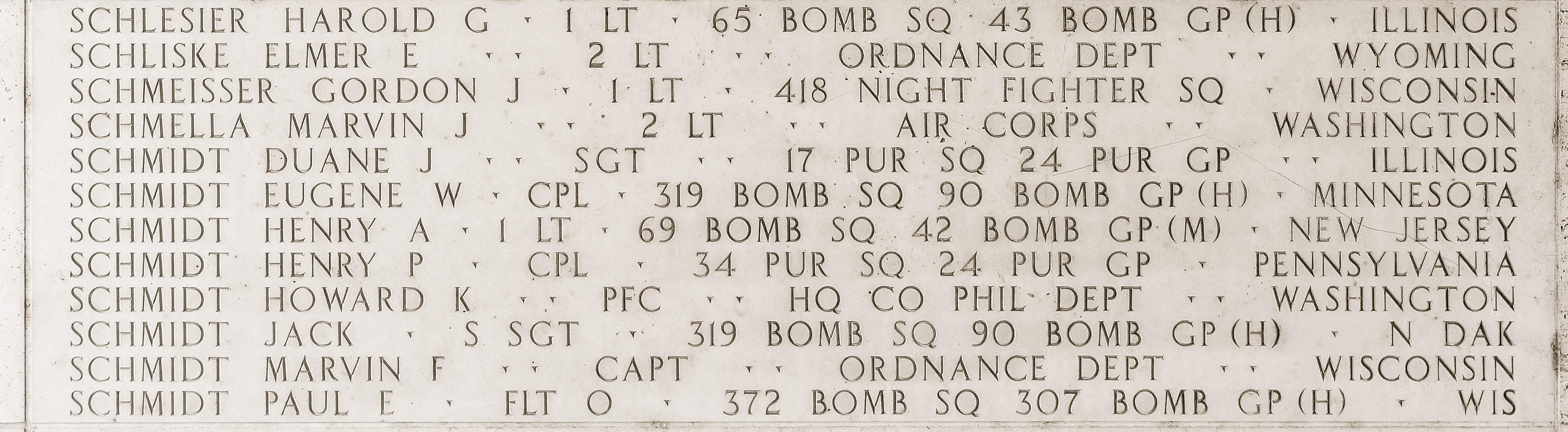 Elmer E. Schliske, Second Lieutenant